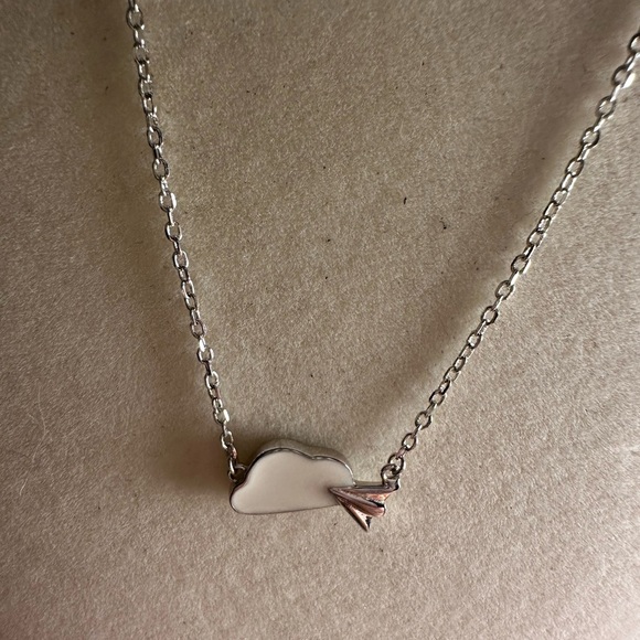 Dainty Silver 925 Cloud and Paper Airplane Pendant on Silver 925 Chain - Picture 7 of 15
